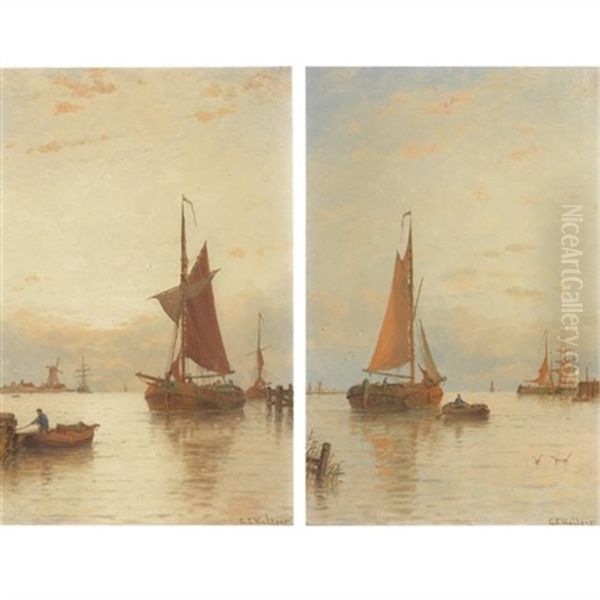 Shipping In A Calm (+ Dordrecht; Pair) Oil Painting by George Stanfield Walters