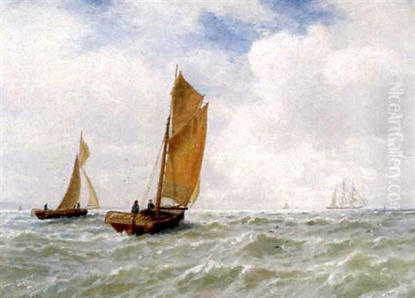 Fishing Smacks Off The Coast by George Stanfield Walters