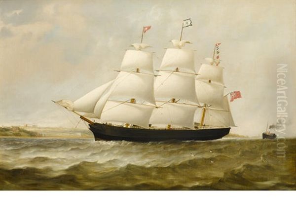 The British Clipper Ship Woodstock Headed Out To Sea Oil Painting by Miles Walters