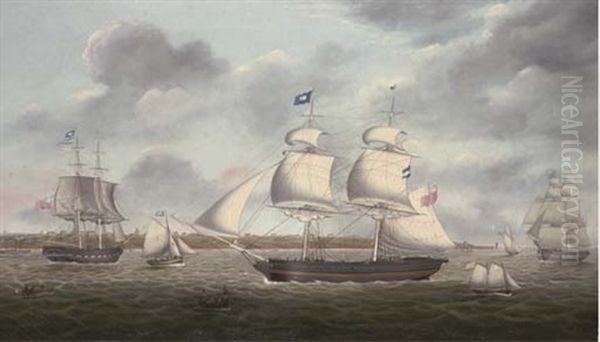 The Brigs "mariote" And "margaret" In The Mersey Off The Wirral (collab. W/samuel Walters) Oil Painting by Miles Walters