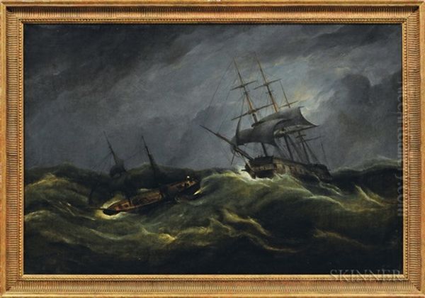 Moonlit Marine Scene Oil Painting by Samuel Walters