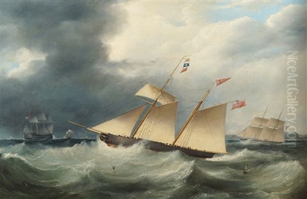 Yachts Racing Oil Painting by Samuel Walters