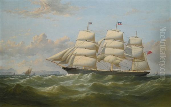 The British Merchantman Clifford In A Stiff Breeze, Preparing To Pick Up Her Pilot Off The Great Orme, North Wales, On The Return From Her Maiden Voyage To India Oil Painting by Samuel Walters