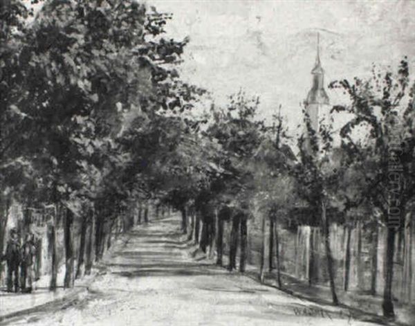 Baumbestandene Dorfstrase Bei Leipzig Oil Painting by Carl Walther