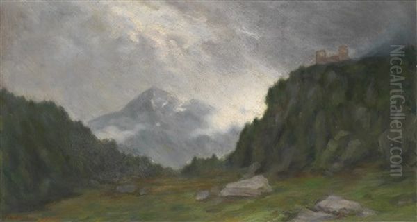 Berglandschaft Mit Burgruine Oil Painting by Clara Walther