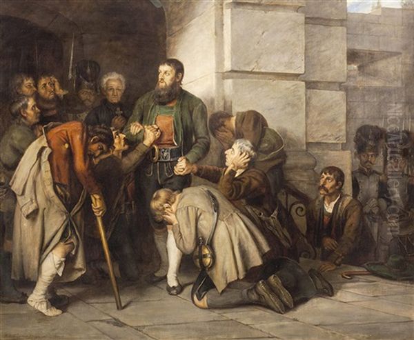 Andreas Hofers Abschied Von Den Seinen (after Franz Von Defregger) Oil Painting by Balthasar Waltl