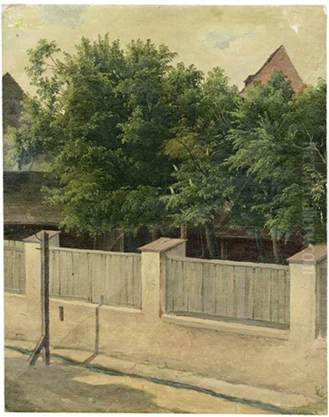 In Der Wiener Vorstadt: Blick In Einen Hof Mit Bluhenden Kastanien (2 Works) Oil Painting by Jacob Waltmann