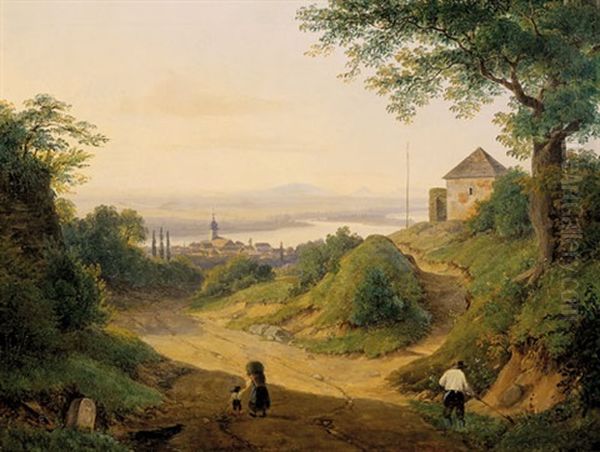 Blick Auf Nussdorf Vom Leopoldsberg Oil Painting by Jacob Waltmann