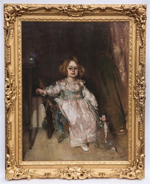 Miss Mabel Cuthbertson Seated With Her Doll Oil Painting by Edward Arthur Walton