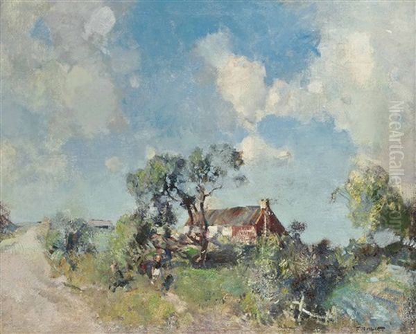 Children Near A Cottage Oil Painting by Edward Arthur Walton