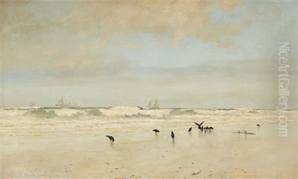 Crows On A Beach Oil Painting by Frank Walton