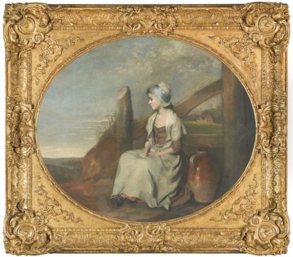 A Girl Seated By A Stile Oil Painting by Henry Walton