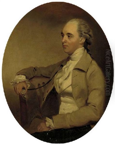 Portrait Of A Gentleman In A Cream Jacket And White Waistcoat And Cravat Oil Painting by Henry Walton