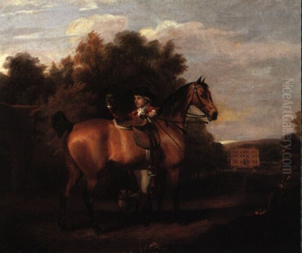 Gentleman (mr. Richard Bendyche?) With His Favorite Hunter In A Landscape Oil Painting by Henry Walton