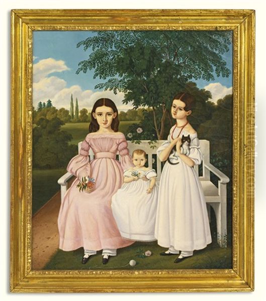 Portrait Of Three Children In A Landscape Oil Painting by Henry Walton