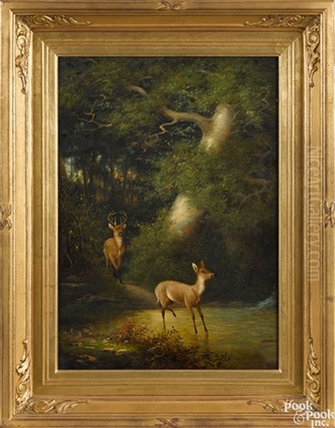 Landscape With Deer Oil Painting by William Walton