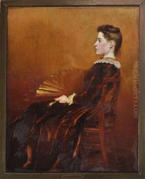 Portrait Of Kate Walton Holding A Fan And Seated In A Chair Oil Painting by George Walton