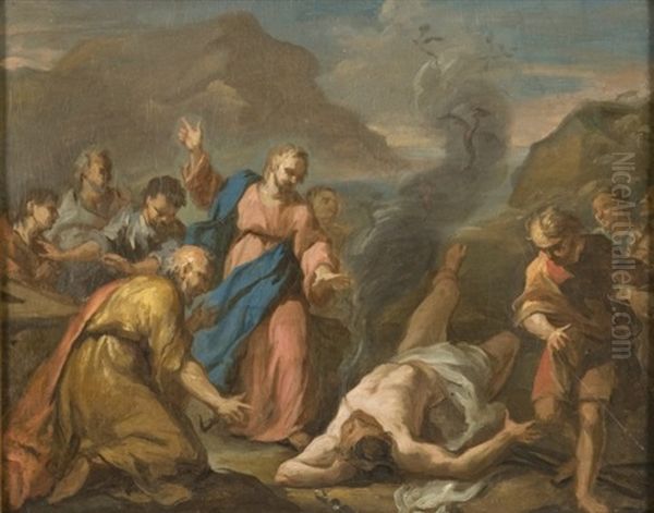 La Resurrection De Lazare (+ La Guerison Du Paralytique; Pair) Oil Painting by Bernard Joseph Wamps