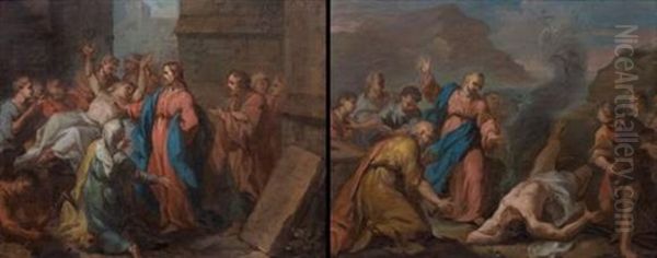 La Resurrection De Lazare (+ La Guerison Du Paralytique; Pair) Oil Painting by Bernard Joseph Wamps