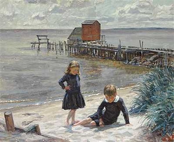 Legende Born Pa Stranden Oil Painting by Sigurd Wandel