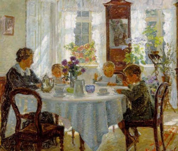 Frokostbordet Oil Painting by Sigurd Wandel