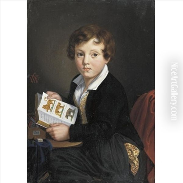 Portrait Of A Young Boy Reading A Book Oil Painting by Georg Wilhelm Wanderer