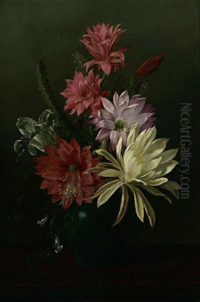 Floral Still Life In A Green Vase Oil Painting by Juan Buckingham Wandesforde