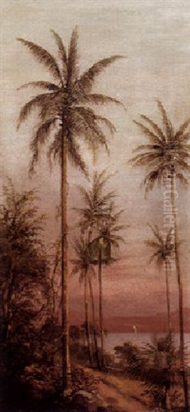 A Tropical Inlet With A Distant Sailboat Oil Painting by Juan Buckingham Wandesforde