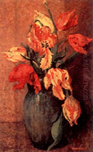 Parrot Tulips In A Vase Oil Painting by Marie Wandscheer