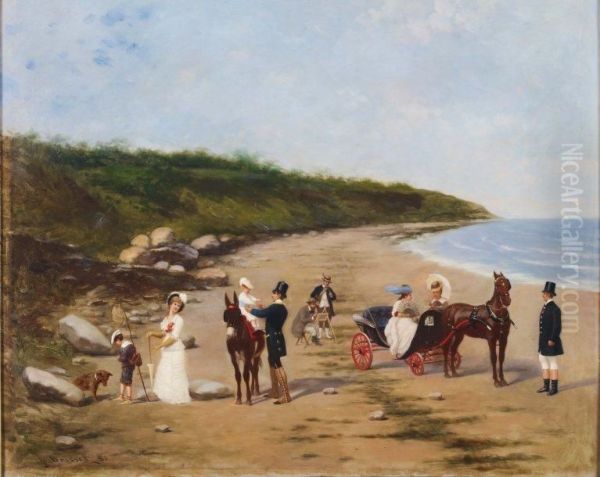 Elegants A La Plage Oil Painting by Emile Brisset