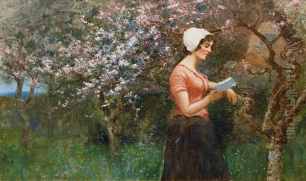 Reading A Letter In Spring Oil Painting by Richard Wane