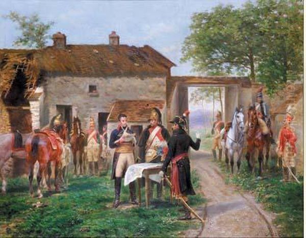 Etat-major En Campagne, Sous Le Premier Empire Oil Painting by Emile Brisset