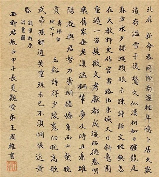 Poem In Regular Script Oil Painting by  Wang Guowei