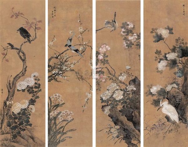 Untitled (4 Works) Oil Painting by  Wang Guxiang