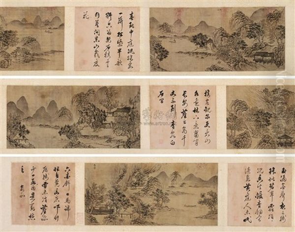 Landscape And Calligraphy (+ 3 Others; 4 Works) by  Wang Meng