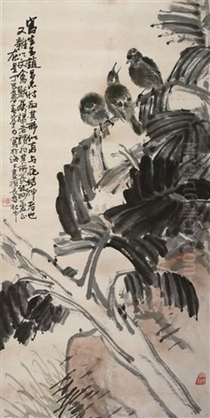 Bird Perched In Banana Tree Oil Painting by  Wang Mengbai