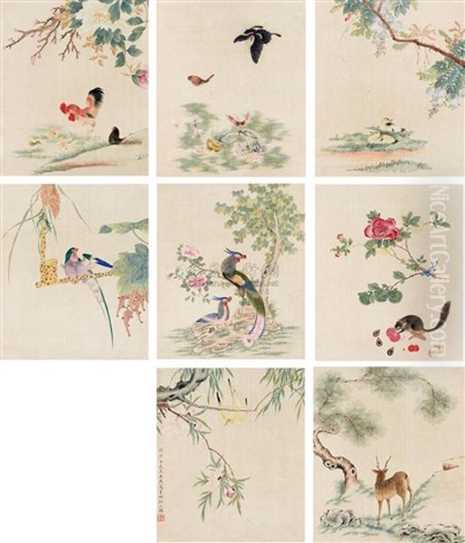 Flower And Bird (album W/8 Works) Oil Painting by  Wang Shizhen