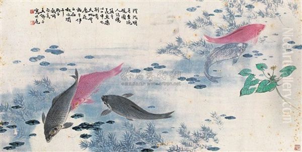 Carps Oil Painting by  Wang Shizi