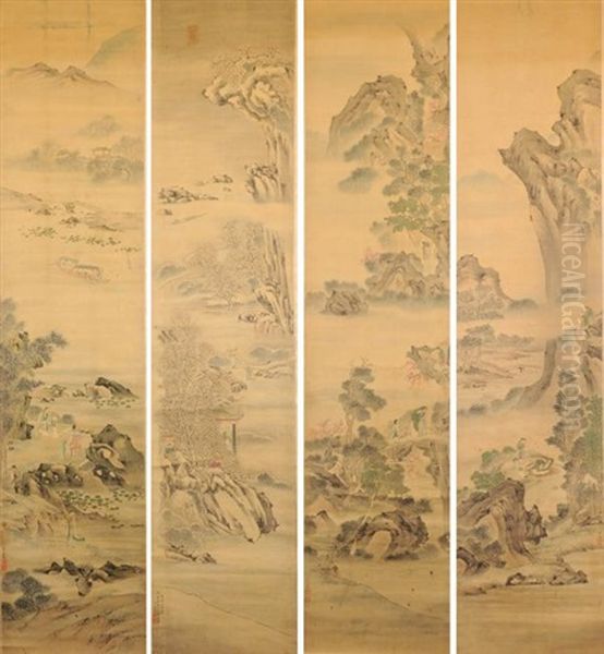 Four Landscape Paintings, Wang Yun Oil Painting by  Wang Yun