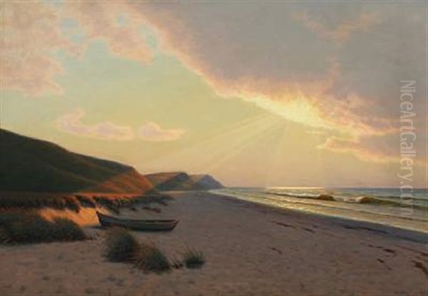 Sunset At The West Coast Of Denmark Oil Painting by Albert Evard Wang