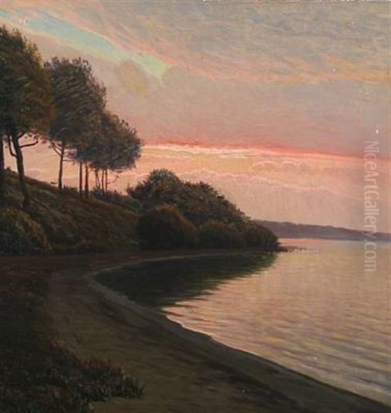 Coastal Scenery In Twilight Oil Painting by Albert Evard Wang