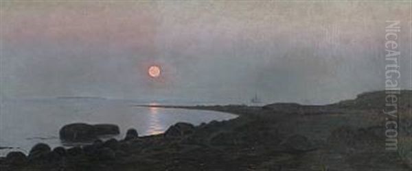 Sunset Over Bjornsknude At Juelsminde Oil Painting by Albert Evard Wang