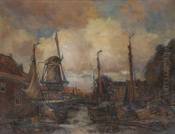 Hollands Kanaalgezichtje Oil Painting by Kees Van Waning