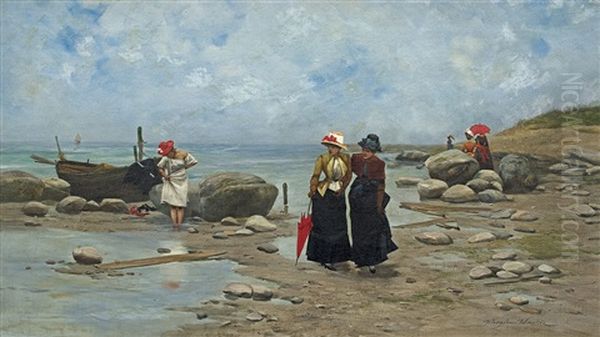 On The Beach In Brittany Oil Painting by Wladyslaw Wankie