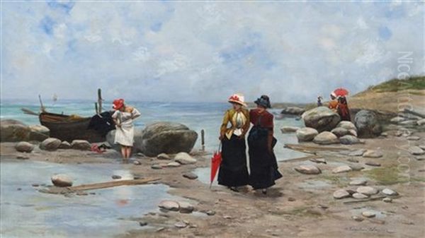 Beach At Deauville Oil Painting by Wladyslaw Wankie