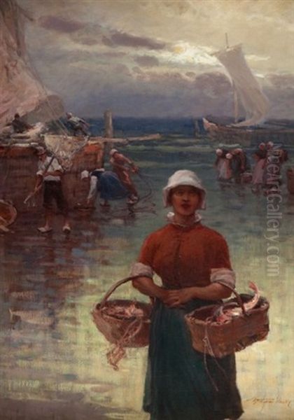 Bretonka Na Brzegu Morza Oil Painting by Wladyslaw Wankie