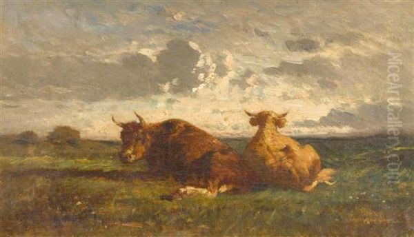 Two Cows At Pasture Oil Painting by Felix Saturnin Brissot de Warville