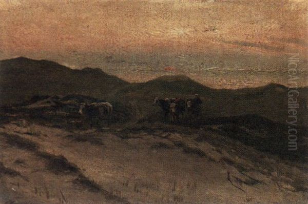 Landscape With Farmer's Wife And Cows Oil Painting by Arthur Wansleben