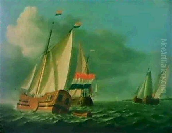 Navires Tirant Des Bords Oil Painting by Ary van Wanum