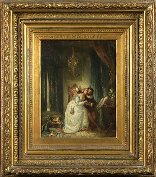 Couple Galant Oil Painting by Gustave (Egidius Karel G.) Wappers